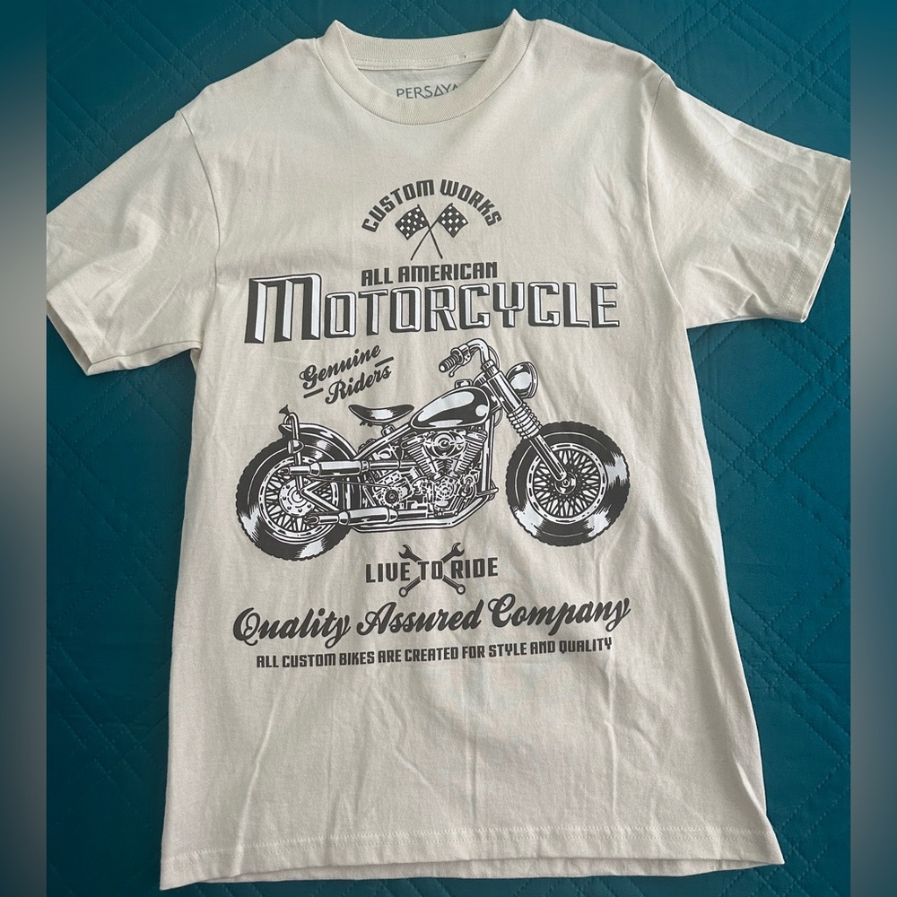 Persaya Cream and White Vintage Motorcycle Tee